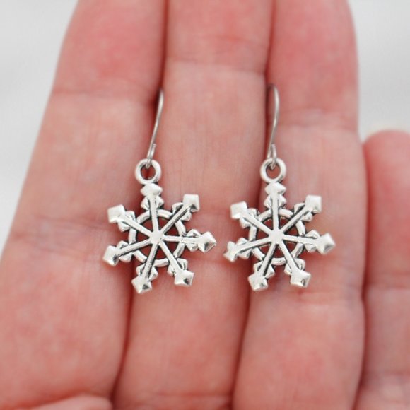 Silver Snowflake Charm Earrings - Picture 5 of 8